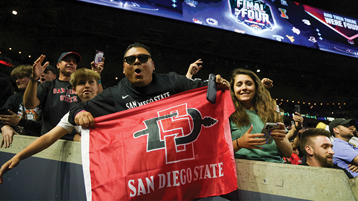 SDSU fans fans cheer on the Aztecs during their 2023 NCAA Tournament Final Four match.
