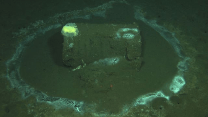 Deep-sea industrial waste barrel near Catalina Island. 