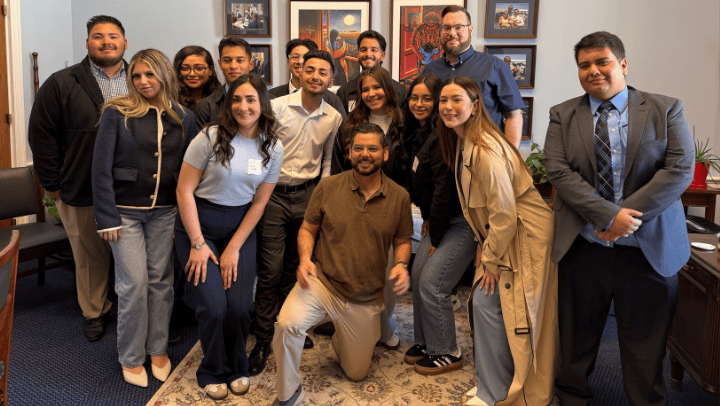 The public administration students met with U.S. Rep. Raul Ruiz (center) to learn more about his role at Washington, D.C. (Photo courtesy of David Kanaan). 