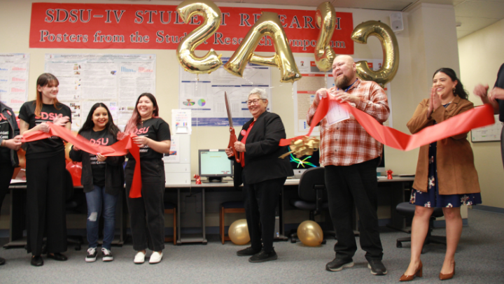 Norma Aguilar (center) along with her former students celebrating the grand opening of Student Disabilities Services center in March 2023. (SDSU Imperial Valley)