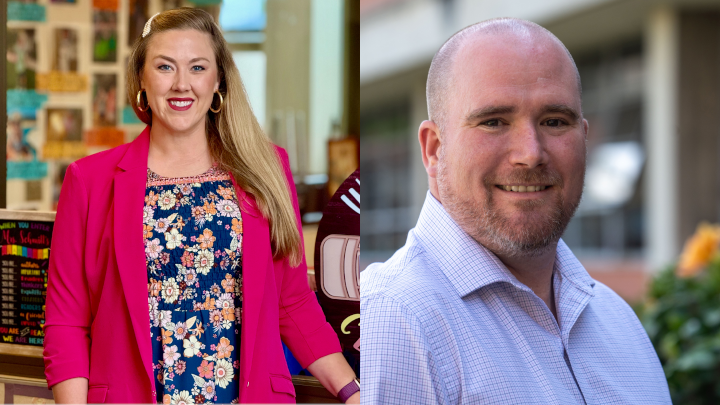 SDSU alumni Allison Schmitt ('14) from Solana Pacific Elementary School and Kevin T. White ('06, '07, '17) from De Portola Middle School are 2025-26 San Diego County Teachers of the Year.