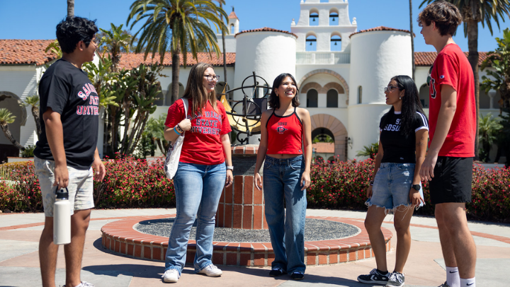 Students stand for a group photo at SDSU campus