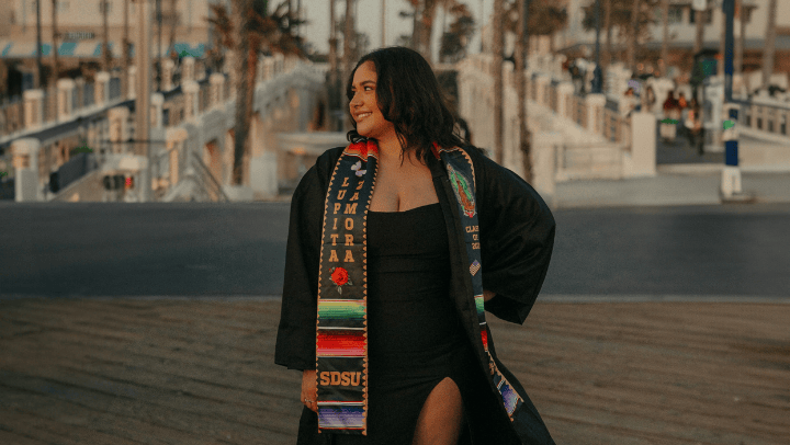 Lupita Zamora photographed in her cap and gown. 