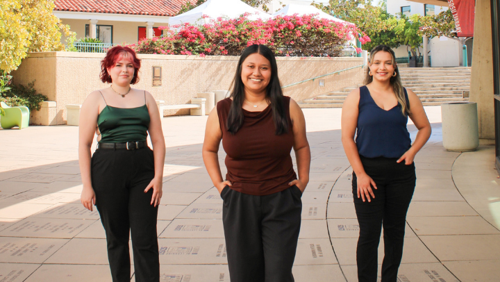 From left: Sally Casanova Scholars Rei Perez Munoz, Leslie Gomez and Daniela Hernandez. (Photo by Emely Luna.)