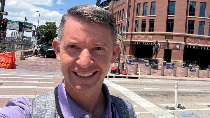 Josh Suchon snaps a selfie during a road trip series against the Colorado Rockies at Coors Field. (Photo courtesy of Josh Suchon)