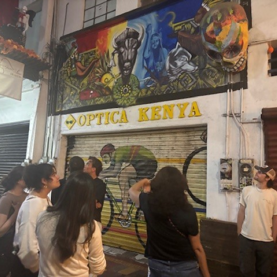students looking at a former tourist trap