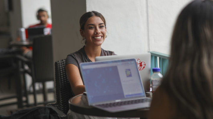 Two SDSU students studying